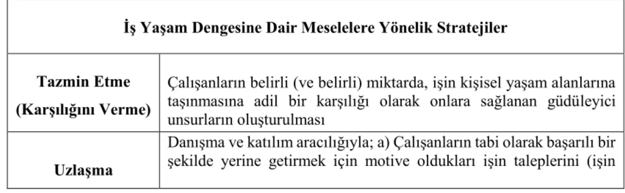 Tablo 5: İş Yaşam Dengesine Dair Meselelere Yönelik Stratejiler 