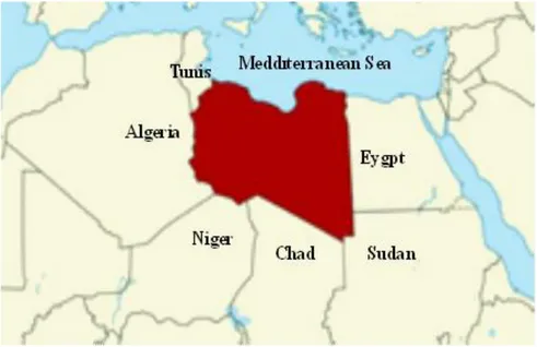 Şekil 1.2. Libyayı çevreleyen komşu ülkeler. 