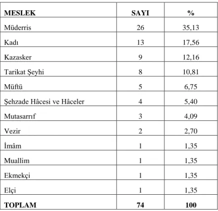 Tablo 2.1. Mesleklerine Göre Kişilerin Dağılımları 
