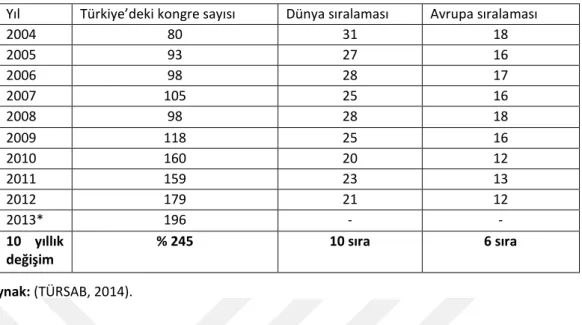 Tablo 8: 2004-2013 Yılları Arası Kongre Katılımcı Sayıları 
