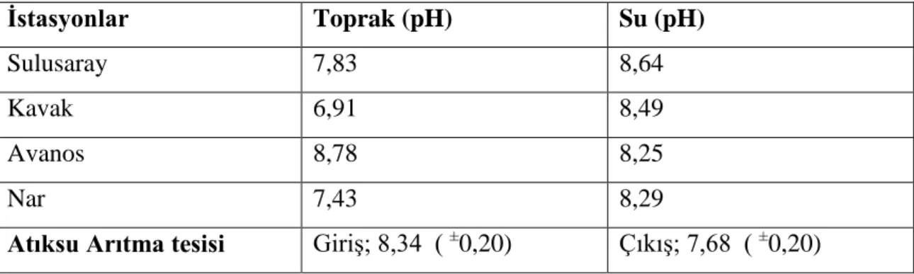 Tablo 4.2 İstasyonlarda ölçülen pH değerleri 
