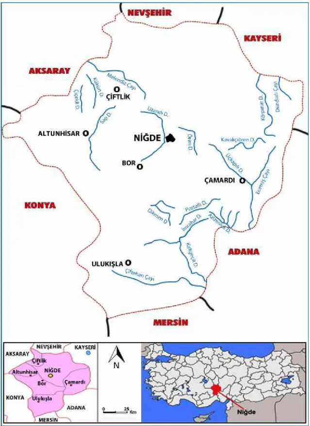 Şekil 3.1. Niğde ili ve çalışma sahasını gösterir harita