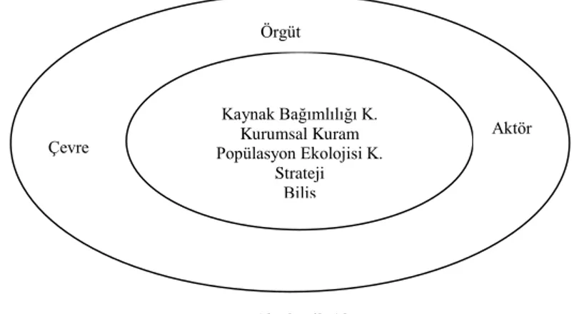 ġekil  1‘den  de  görüldüğü  gibi  örgütü  resmeden  kategoriler;  örgüte  iliĢkin  kelimeler,  çevreye  iliĢkin  kelimeler,  alana  iliĢkin  kelimeler  ve  aktöre  iliĢkin  kelimler kategorileridir diğer taraftan meĢruiyet kavramını resmeden kategoriler; 