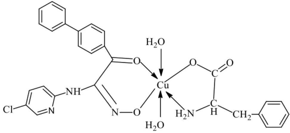 Şekil 3.13. [CuL 2 (phe)(H 2 O) 2 ] kompleksinin yapısı 