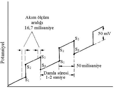Şekil 2.8.Diferansiyel puls polarografisinde kullanılan uyarma sinyali 