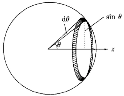 Şekil  3.1.  Bir  paramanyetik  malzemenin  ortalama  manyetik  momentini  hesaplamak  için,  momentin  z  eksenine  göre     ve    d    açıları  arasında  uzandığı  düşünülür