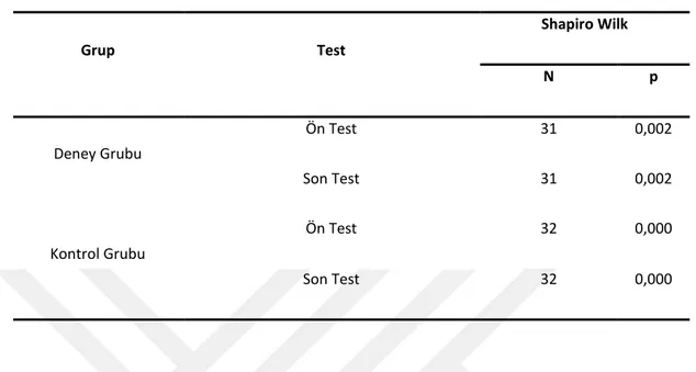 Tablo 0.2. Normallik testi sonuçları 