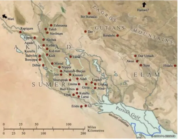Şekil 2. Sumer ve Sumerli Kentleri  Kaynak: http://www.ancient.eu/article/71/ 