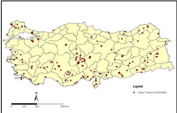Şekil 4:Türkiye’de Üç Semavi Din Açısından İnanç Turizmi Kapsamında Değerlendirilebilecek  Yerlerin İllere Göre Dağılımı