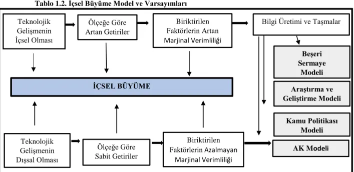 Tablo 1.2. İçsel Büyüme Model ve Varsayımları   