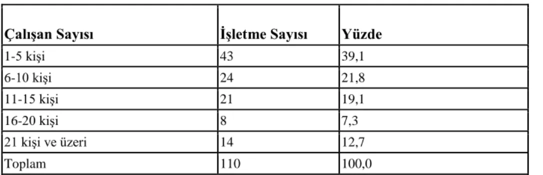 Tablo 3.7: AraĢtırmaya Katılan ĠĢletmelerdeki ÇalıĢan Sayısı 
