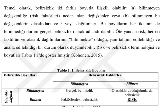 Tablo 1. 1. Belirsizlik Boyutları 