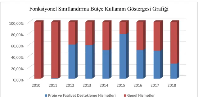 Grafik  14.  Güney  Marmara  Kalkınma  Ajansı  Fonksiyonel  Sınıflandırma  Bütçe  Kullanım  Göstergesi Grafiği 0,00%20,00%40,00%60,00%80,00%100,00% 2010 2011 2012 2013 2014 2015 2016 2017 2018