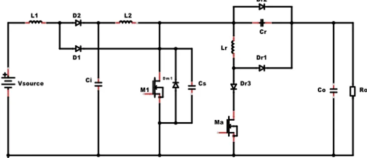 Figure 1. Proposed  soft switched dual-boost DC/DC converter 
