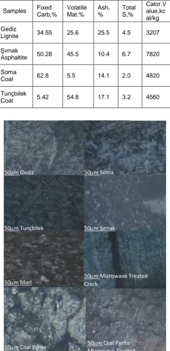 Figure  1,  The  Lignites,  Sirnak  marl,  coal  and  Shale  with  micro  and  polished  Sections  2min  effect  Microwave,  Micro  limestone  marl,  shale  cracks  Photography   50m Coal Pyrite  Microwave Treated 50m Coal Pyrite  50m Microwave Treated 