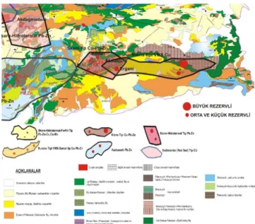 Figure  1.  Geological  Map  Distrubiton  of  South  an  Eastern  Anatolian Economic Copper Reserves 