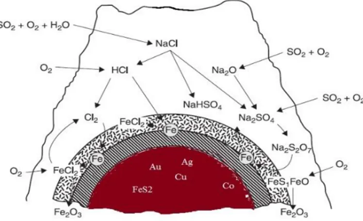 Şekil 2. Pirit Atıkların Kavurma sonrası Çözeltme Reaksiyon Türleri 
