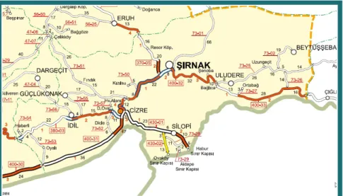 Şekil 1: Şırnak il Karayolları Haritası
