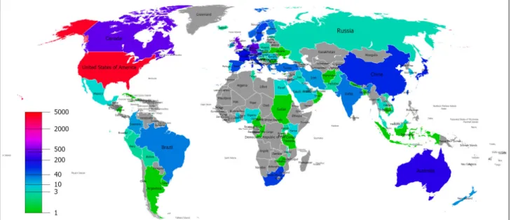 Figure 2. Distribution of the articles on trauma in critical care according to world countries