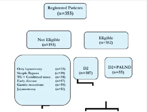 Figure 1. Categories of the registered patients, type of surgery and type of lymph node dissection.