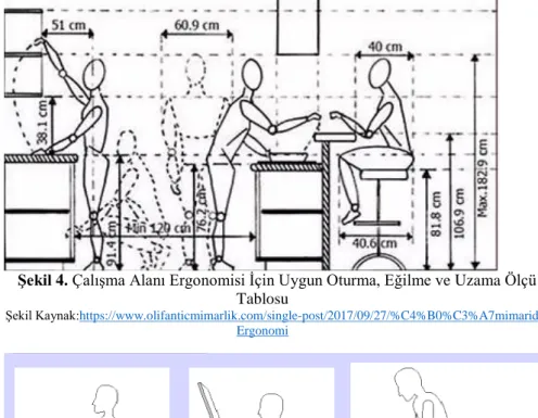 Şekil 4. Çalışma Alanı Ergonomisi İçin Uygun Oturma, Eğilme ve Uzama Ölçü  Tablosu 