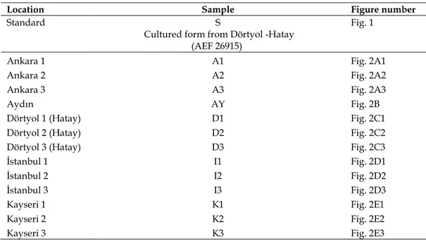 Table 2. The locations of the samples which used in the study. 