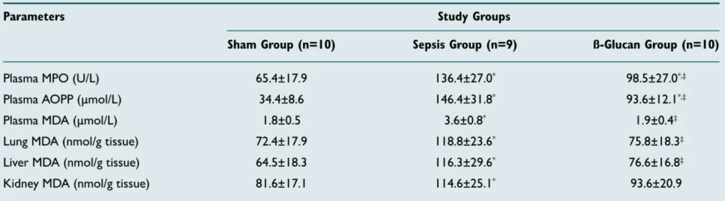 Table 2.  Significant correlations between parameters measured in the study groups