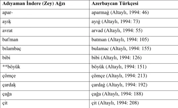 Tablo 5: İKA ve Azerbaycan Türkçesindeki Bazı Ortak Kelimeler