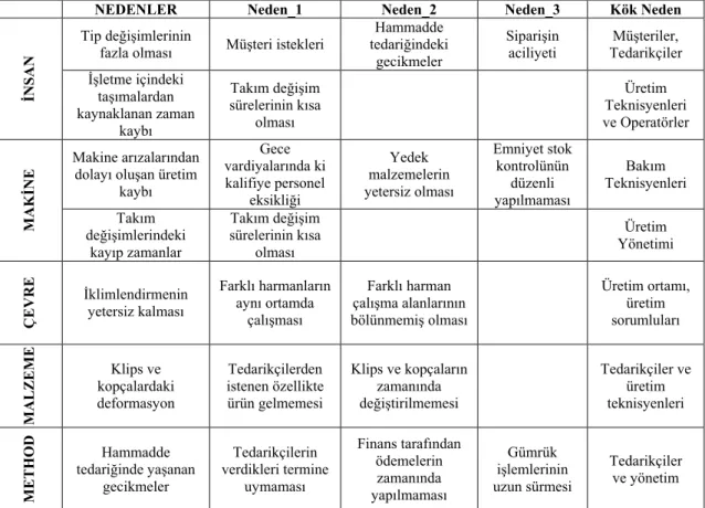 Çizelge 1. Kök-Neden Analizi 