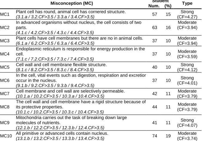 Table 4. Misconceptions and Types 