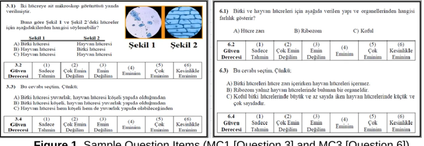 Figure 1. Sample Question Items (MC1 [Question 3] and MC3 [Question 6])  Besides,  misconceptions  about  cellular  organelles  have  also  been  identified  among  students
