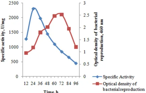 Figure 2: Effect of incubation time on microorganism development and enzyme production 