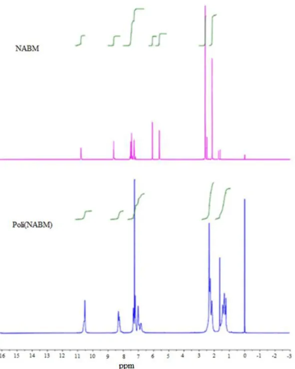 Şekil 6. NABM ve Poli(NABM)’nin  1 H-NMR spektrumları 