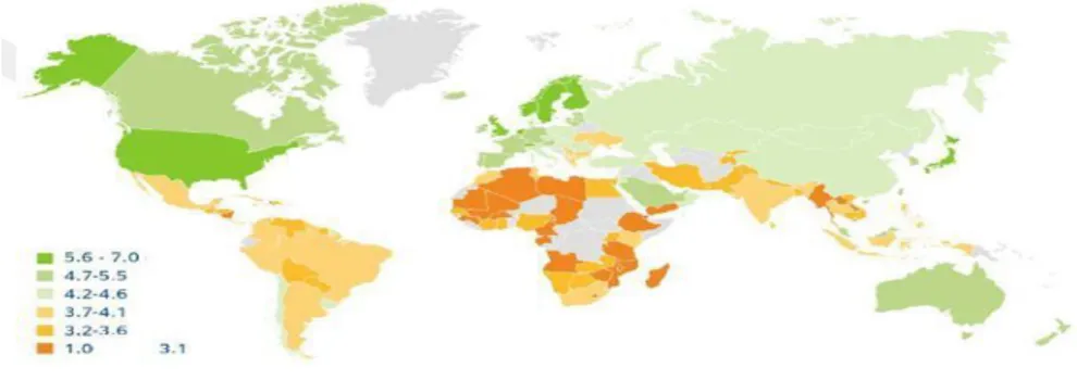 Şekil 2.2. 2014-2015 Küresel Dijital Olgunluk/Performans Haritası (WEF/NRI)  Kaynak: WEF Global IT Report 2015 