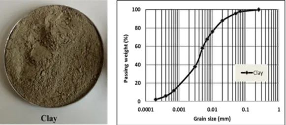 Figure 1. Clay soil sample and granulometry curve 