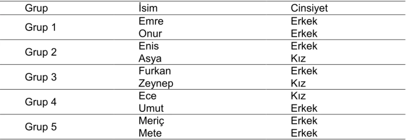 Tablo 1. Çalışma Grubuna İlişkin Bilgiler  
