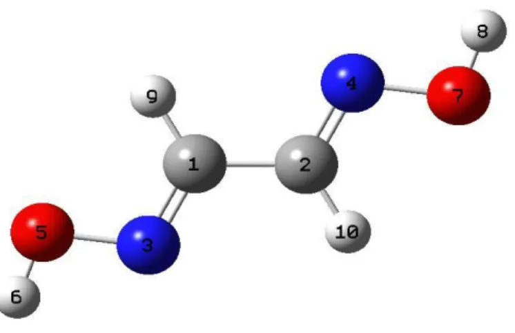 Figure 1 Schematic representation of the most stable structure of the glyoxime  molecule [27] 