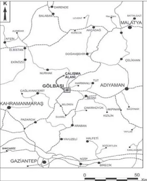 Şekil 1. Gölbaşı (Adıyaman) ilçesinin yer bulduru haritası (Akıl vd., 2008) 