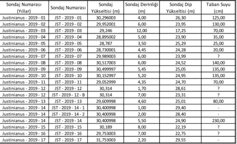 Tablo 1. Sondaj bilgileri 
