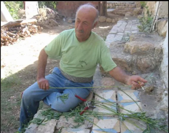 Figure 4: The artisan of basket practising the base of  Zembil, Akarsu, Mardin, 2004. 