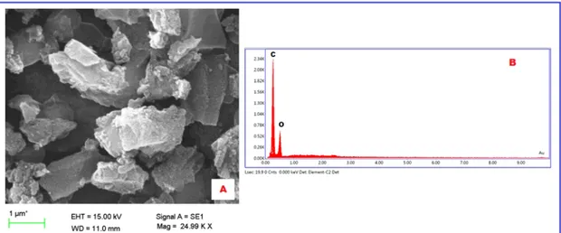 Figure 2: SEM image of composite (A) and EDX spectra of composite (B) 
