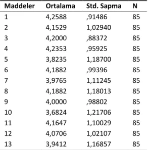 Tablo 2. Ölçeğin Ön Uygulama Cronbach Alfa Değeri 