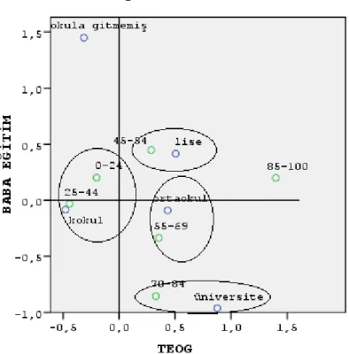 Şekil 3. TEOG ve Babanın Eğitim Durumu Değişkenleri İçin Çoklu Uyum Analizi  Gösterimi 