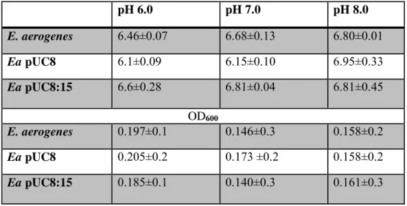 Table 1. pH change and biomass formation of E. aerogenes and its recombinant strains  in  molasses  culture  medium