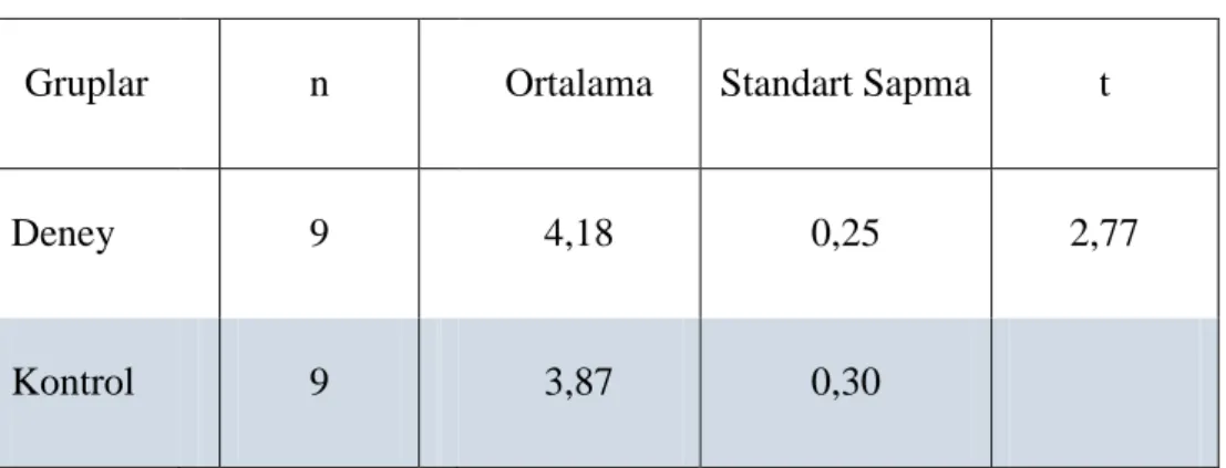 Tablo 4: Grupların 5. ders toplam puan ortalamaları 