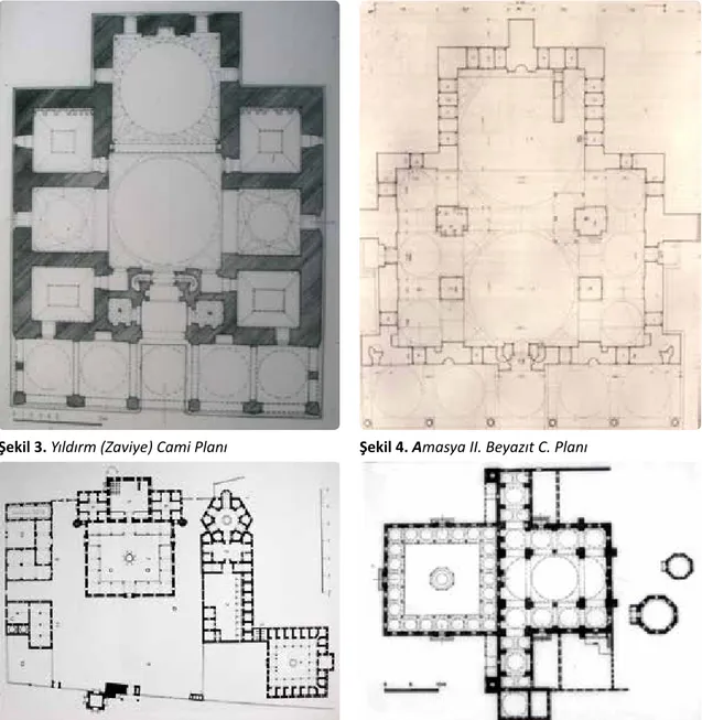 Şekil 3. Yıldırm (Zaviye) Cami Planı Şekil 4. Amasya II. Beyazıt C. Planı