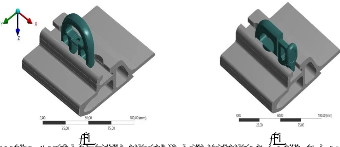 Figure 15. Assembly for the clip-palette model for clips (a) V3 and (b) V1.  The clip-palette interaction was modelled as a flexible assembly with  palette being fixed at the bottom