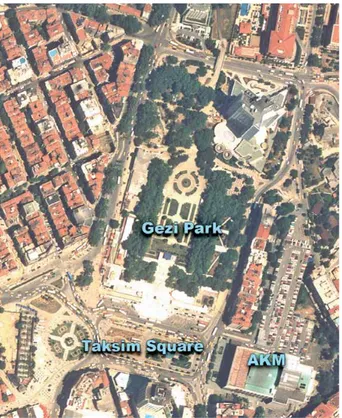 fig. 5. aerial photo of Taksim Square and Gezi Park before the  pedestrianisation project, c