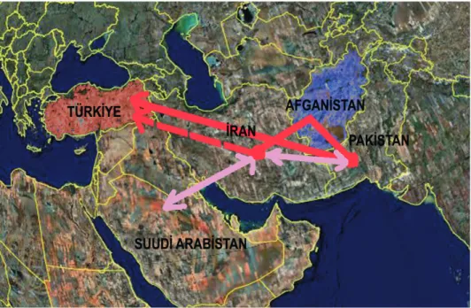 Şekil 1. Afganistan’dan Türkiye’ye göç yolları