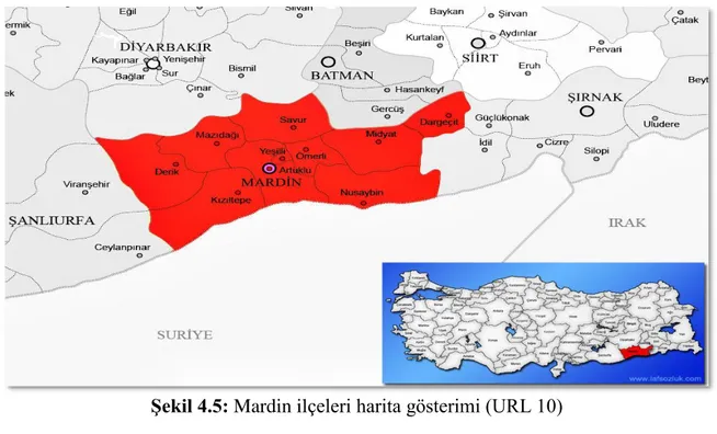 Şekil 4.5: Mardin ilçeleri harita gösterimi (URL 10) 